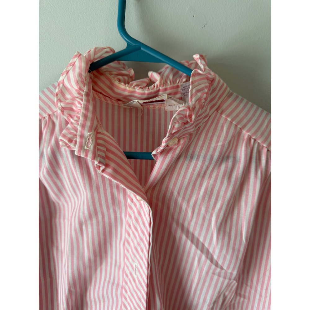 Vintage Honors Pink White Striped Ruffle Neck Puff Sleeve Blouse Top Size 11/12 - Picture 7 of 7
